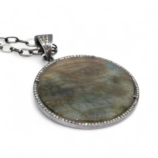 DIJE PLATA CIRCULO Labradorirta y Diamantes