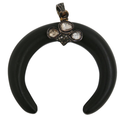 DIJE PLATA CUERNO MADERA Y DIAMANTES