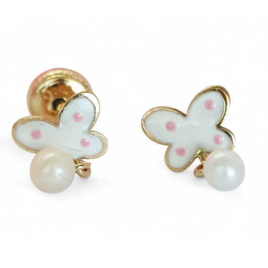 ARETES NIÑA MARIPOSA PERLA ORO