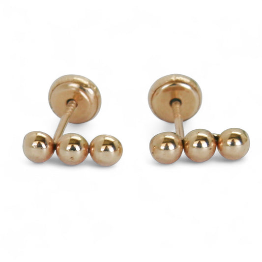 ARETES NIÑA TRES BOLAS ORO