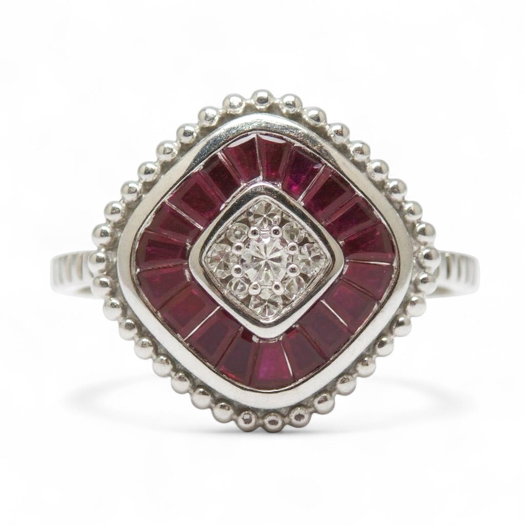 ANILLO ROMBO RUBI Y DIAMANTES