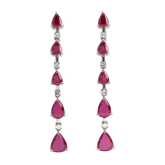 ARETES LARGOS GOTAS RUBIES Y DIAMANTES