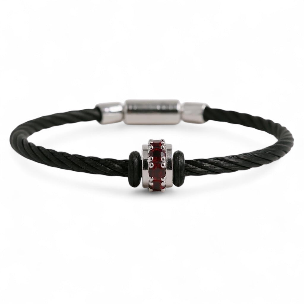 PULSERA ACERO REDONDEL GRANATE