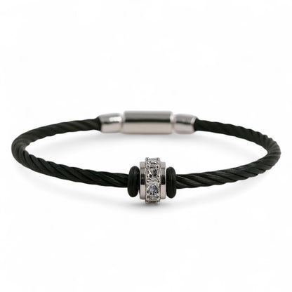 PULSERA ACERO REDONDEL TOPACIO BLANCO