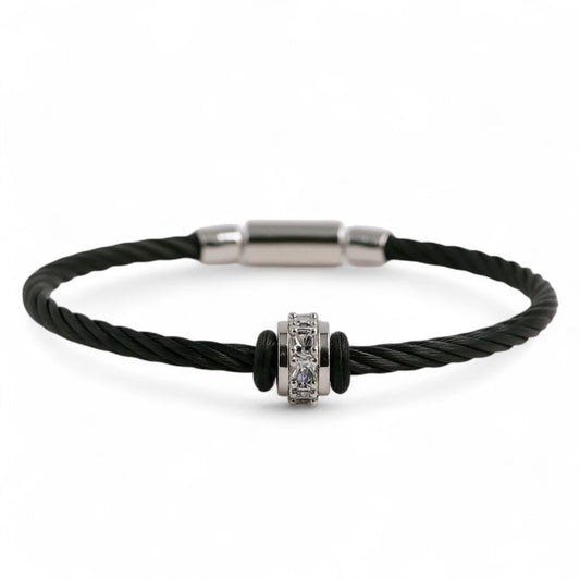 PULSERA ACERO REDONDEL TOPACIO BLANCO
