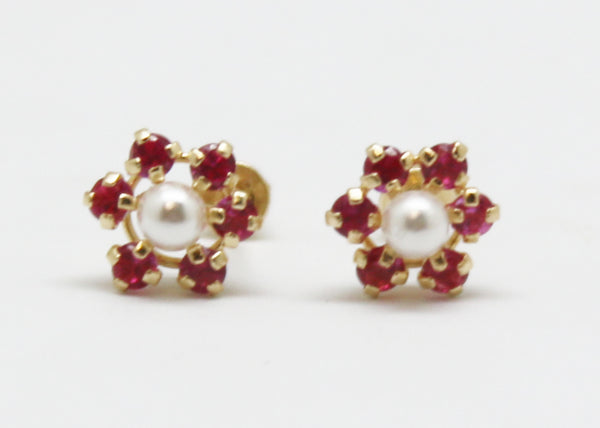 ARETES NIÑAS FLOR PERLA