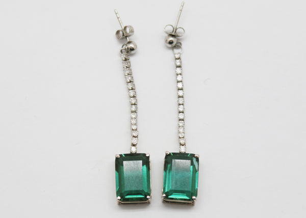 ARETES LARGOS CUARZO VERDE DIAMANTES