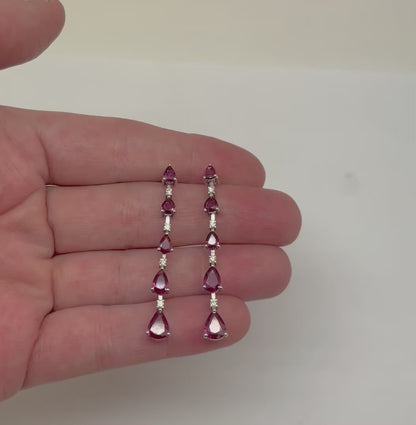 ARETES LARGOS GOTAS RUBIES Y DIAMANTES