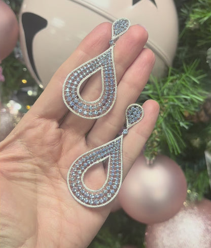 ARETES LARGOS ZAFIRO Y DIAMANTES