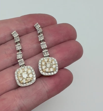 ARETES LARGOS DIAMANTES AMARILLOS