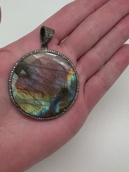 DIJE PLATA CIRCULO Labradorirta y Diamantes