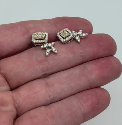ARETES HOJA DIAMANTES AMARILLOS