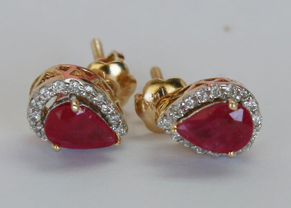 ARETES GOTA RUBI Y DIAMANTES