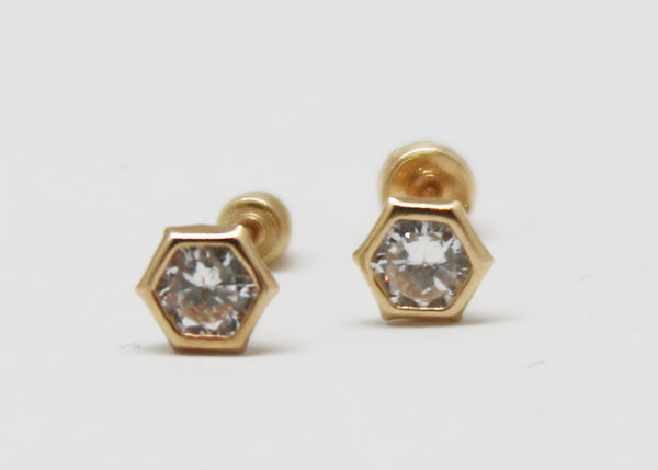 ARETES NIÑAS EXAGONO ORO