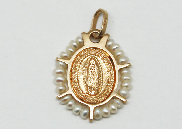 MEDALLA GUADALUPANA ORO PERLITAS