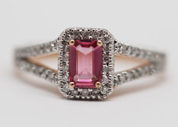 ANILLO RECTANGULAR TURMALINA ROSA